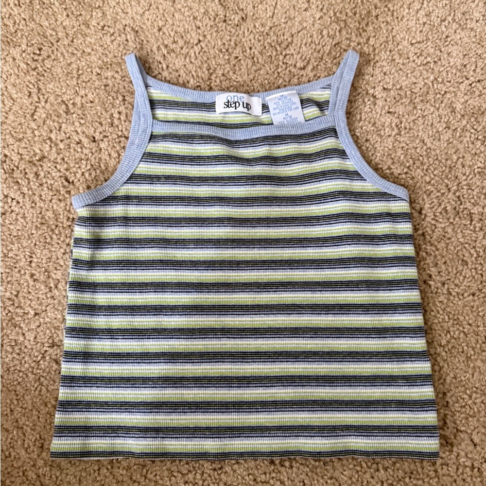 One Step Ahead Blue & Green Striped Girls Tank Top 🙂